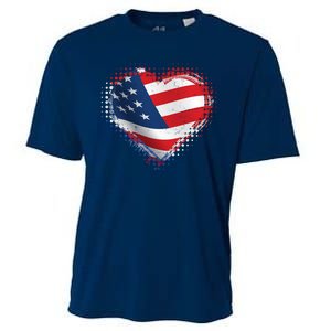 Distressed American USA Flag Heart Cooling Performance Crew T-Shirt