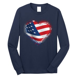 Distressed American USA Flag Heart Long Sleeve Shirt