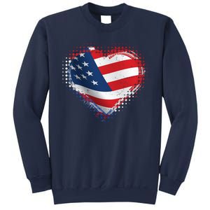 Distressed American USA Flag Heart Sweatshirt