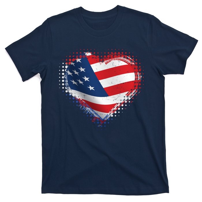 Distressed American USA Flag Heart T-Shirt