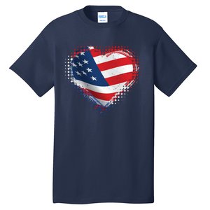 Distressed American USA Flag Heart Tall T-Shirt