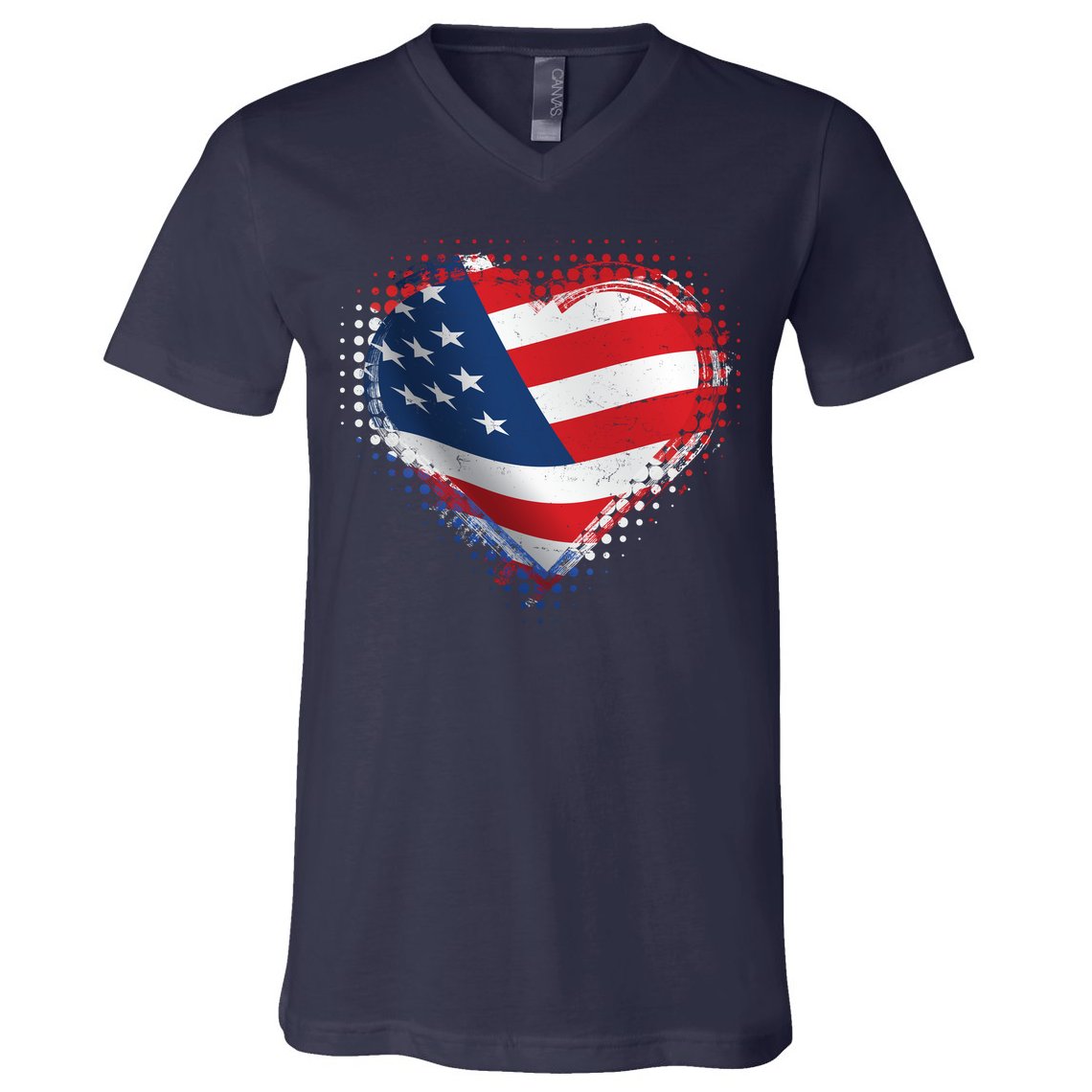 Distressed American USA Flag Heart V-Neck T-Shirt