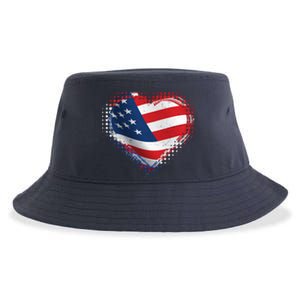 Distressed American USA Flag Heart Sustainable Bucket Hat