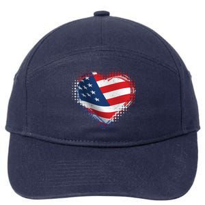 Distressed American USA Flag Heart 7-Panel Snapback Hat