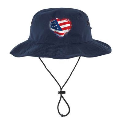 Distressed American USA Flag Heart Bucket Hat