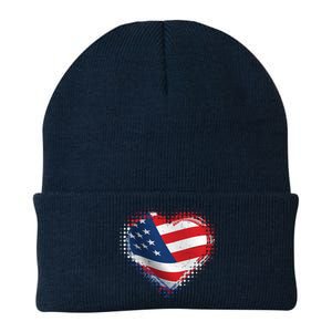 Distressed American USA Flag Heart Knit Cap Winter Beanie