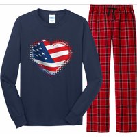 Distressed American USA Flag Heart Long Sleeve Pajama Set