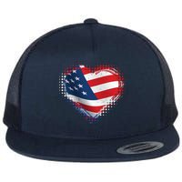 Distressed American USA Flag Heart Flatbill Hat