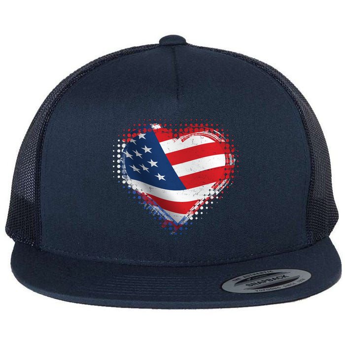Distressed American USA Flag Heart Flatbill Hat