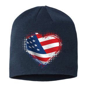 Distressed American USA Flag Heart Sustainable Beanie