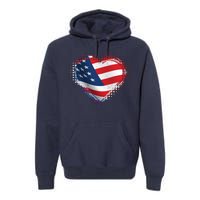 Distressed American USA Flag Heart Premium Hoodie