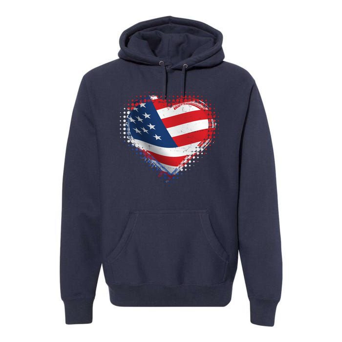 Distressed American USA Flag Heart Premium Hoodie