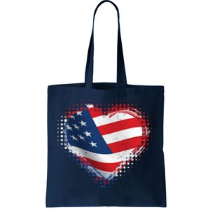 Distressed American USA Flag Heart Tote Bag