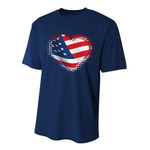 Distressed American USA Flag Heart Performance Sprint T-Shirt