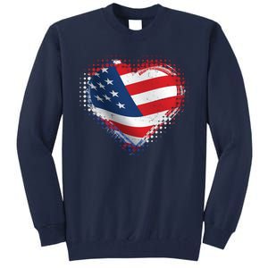 Distressed American USA Flag Heart Tall Sweatshirt