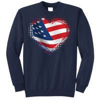 Distressed American USA Flag Heart Tall Sweatshirt