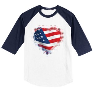 Distressed American USA Flag Heart Baseball Sleeve Shirt