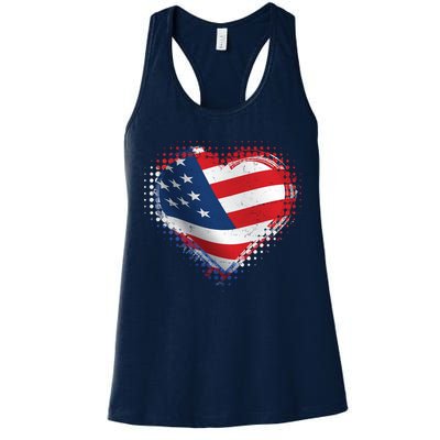 Distressed American USA Flag Heart Womens Tank Top