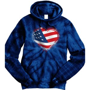 Distressed American USA Flag Heart Tie Dye Hoodie