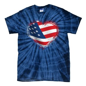 Distressed American USA Flag Heart Tie-Dye T-Shirt