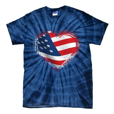 Distressed American USA Flag Heart Tie-Dye T-Shirt