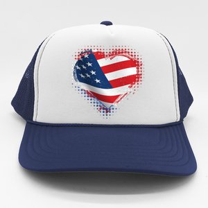 Distressed American USA Flag Heart Trucker Hat