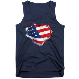 Distressed American USA Flag Heart Tank Top