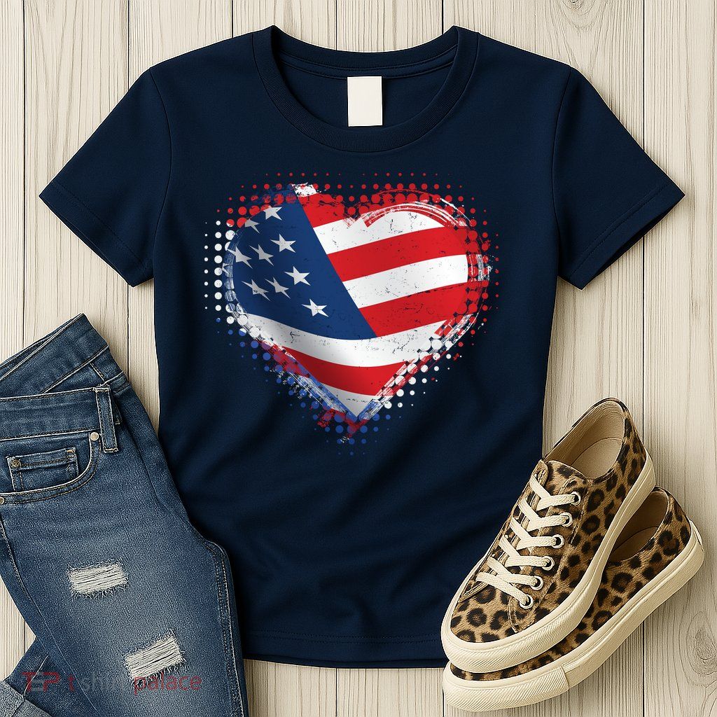 Distressed American USA Flag Heart Women's T-Shirt