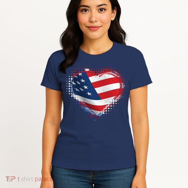 Distressed American USA Flag Heart Women's T-Shirt