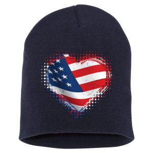 Distressed American USA Flag Heart Short Acrylic Beanie