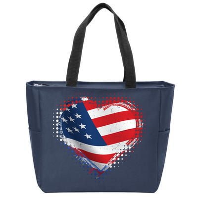 Distressed American USA Flag Heart Zip Tote Bag