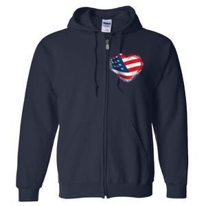 Distressed American USA Flag Heart Full Zip Hoodie