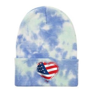 Distressed American USA Flag Heart Tie Dye 12in Knit Beanie