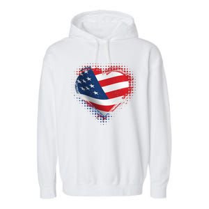 Distressed American USA Flag Heart Garment-Dyed Fleece Hoodie