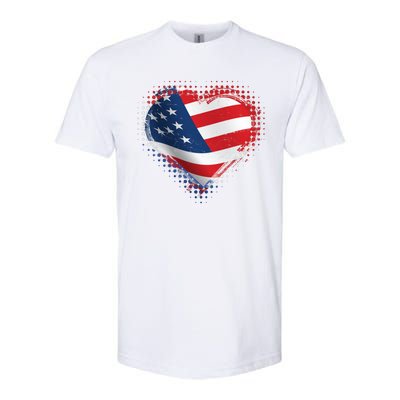 Distressed American USA Flag Heart Softstyle® CVC T-Shirt