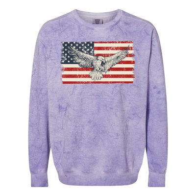 Distressed American USA Flag Eagle Colorblast Crewneck Sweatshirt