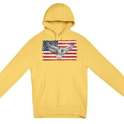 Distressed American USA Flag Eagle Premium Pullover Hoodie