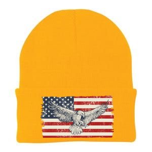 Distressed American USA Flag Eagle Knit Cap Winter Beanie