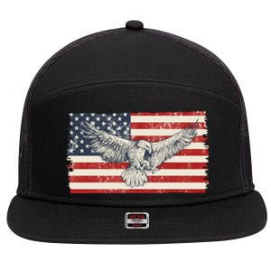 Distressed American USA Flag Eagle 7 Panel Mesh Trucker Snapback Hat