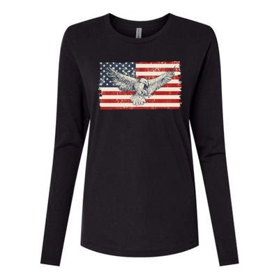 Distressed American USA Flag Eagle Womens Cotton Relaxed Long Sleeve T-Shirt