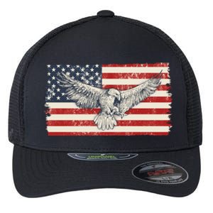 Distressed American USA Flag Eagle Flexfit Unipanel Trucker Cap