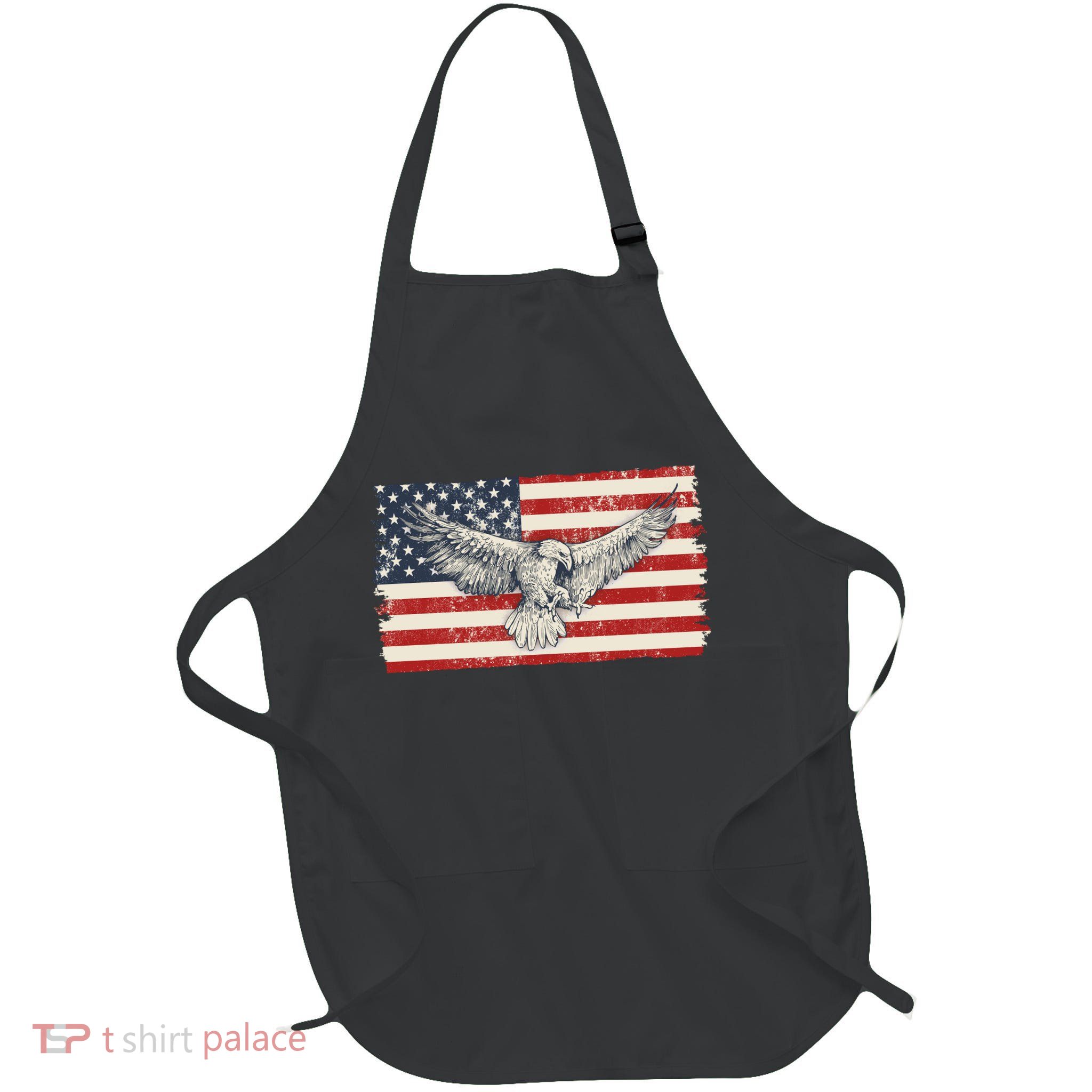 Distressed American USA Flag Eagle Full-Length Apron With Pockets