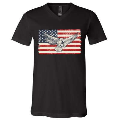 Distressed American USA Flag Eagle V-Neck T-Shirt