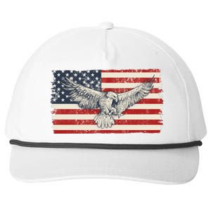 Distressed American USA Flag Eagle Snapback Five-Panel Rope Hat