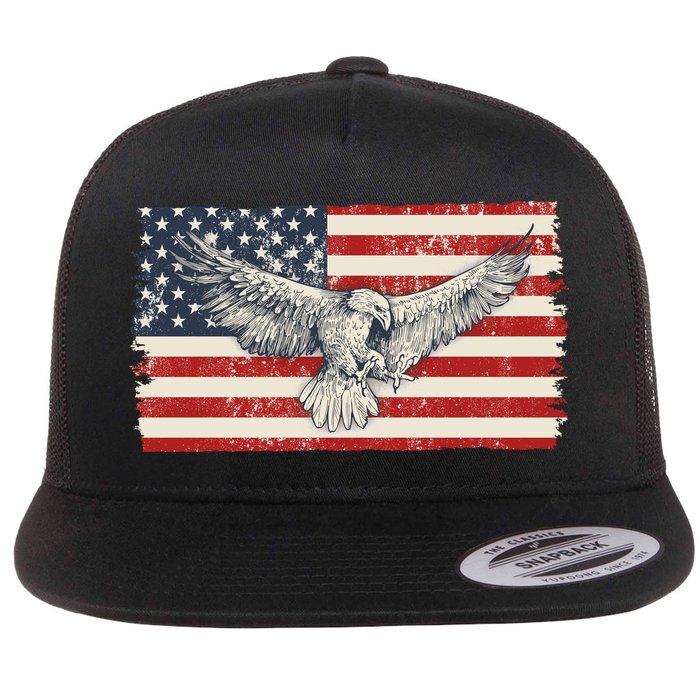 Distressed American USA Flag Eagle Flatbill Hat
