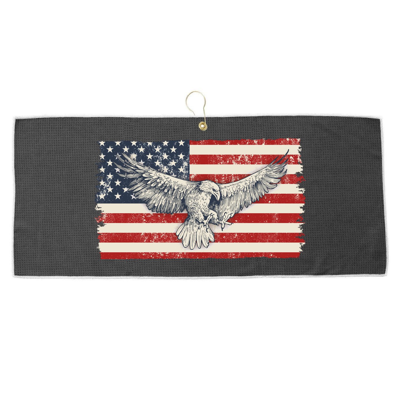 Distressed American USA Flag Eagle Large Microfiber Waffle Golf Towel