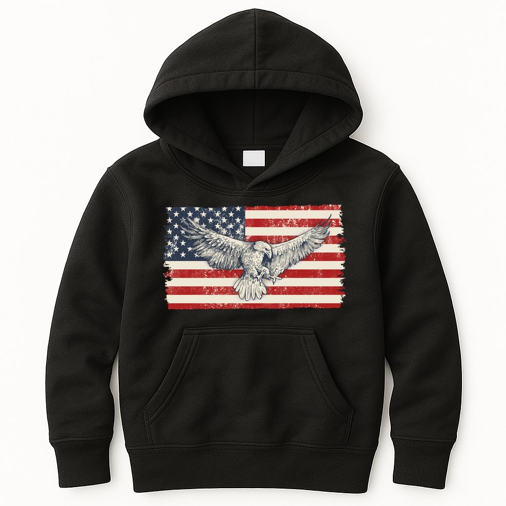 Distressed American USA Flag Eagle Kids Hoodie