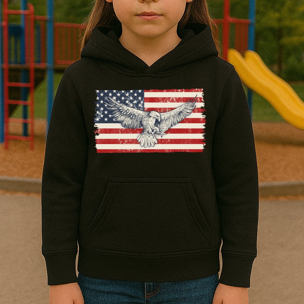 Distressed American USA Flag Eagle Kids Hoodie