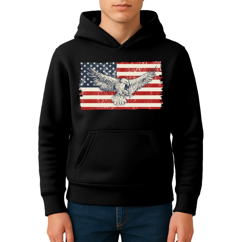 Distressed American USA Flag Eagle Kids Hoodie