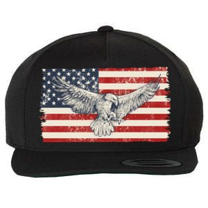 Distressed American USA Flag Eagle Wool Snapback Cap